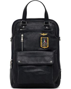 Aeronautica Militare Top-Handle Patch-Detail Backpack - Black