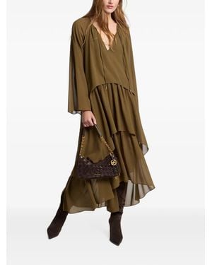 Michael Kors Ruffled Georgette High-Low Maxi Dress - Natural