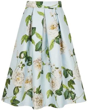 Lunatica Milano Luna K Roses Floral-Print Midi Skirt - Green