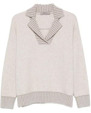 D.exterior Striped-Trim Spread-Collar Sweater - White