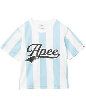 AAPE BY A BATHING AP Vertical-Stripe Logo-Print T-Shirt - Blue