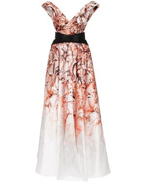 Saiid Kobeisy Floral-Print Off-Shoulder Belted Gown - White