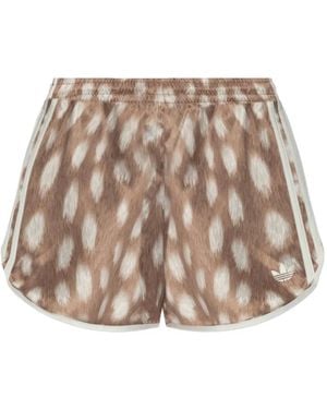 adidas Animal-Print Logo-Detail Shorts - Natural