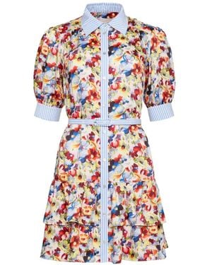 Cinq À Sept Floral Striped Mini Shirt Dress - White