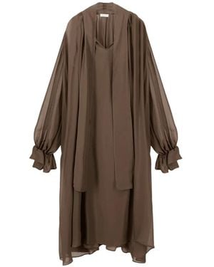 Roberto Collina Ruffled-Cuff Midi Dress - Brown