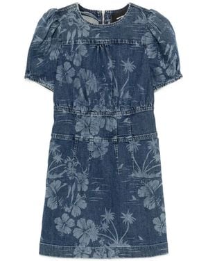 Marco Bologna Floral-Print Puff-Sleeve Mini Dress - Blue