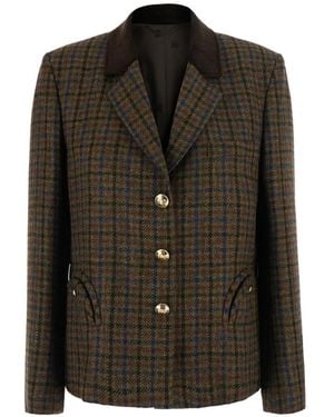 Blazé Milano Shelley Check-Pattern Virgin Wool Blazer - Black