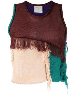 forte_forte Colour-Block Frayed Knitted Top - Purple