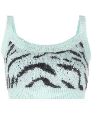 Alessandra Rich Crystal Zebra Stripe Crop Top - Blue