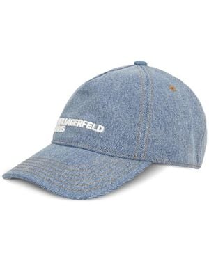 KARL LAGERFELD Logo-Embroidered Denim Cap - Blue