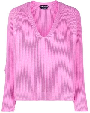 Tom Ford Ribbed V-Neck Jumper - Pink