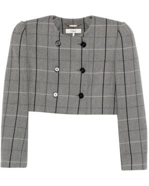 Chloé Double-Breasted Check Jacket - Grey