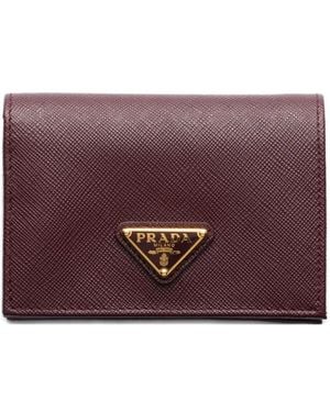 Prada Saffiano Leather Compact Wallet - Purple