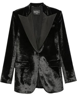Dondup Crushed-Velvet Peaked-Lapels Blazer - Black