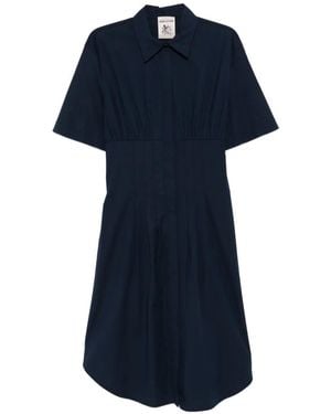 Semicouture Sandra Collared Short-Sleeve Midi Dress - Blue