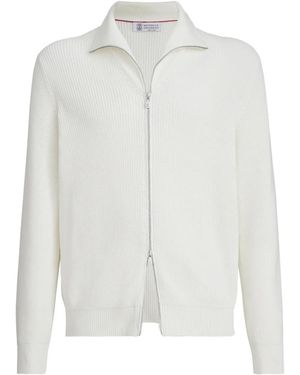 Brunello Cucinelli Half English Rib Knit Cardigan - White