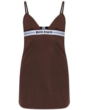 Palm Angels Logo-Tape Slip Mini Dress - Brown