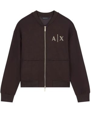 ARMANI EXCHANGE Logo-Plaque Zip-Up Jacket - Brown