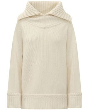 Victoria Beckham Gerippter Pullover Mit Weitem Kragen - Weiß