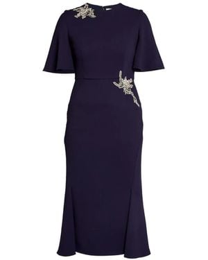 Erdem Embellished Flutter-Sleeves Midi Dress - Blue