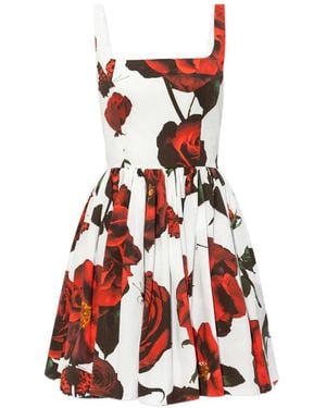 McQueen Rose Print Flared Mini Dress
