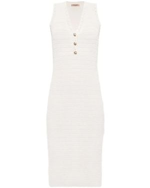 Twinset Long Knit Dress With Crochet Detail - White