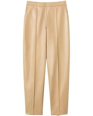 Twinset Faux-Leather Straight-Leg Trousers - Natural
