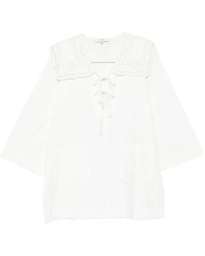 Sea Vestido con cuello de encaje - Blanco