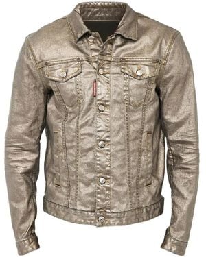 DSquared² Metallic-Effect Logo-Patch Jacket - Gray