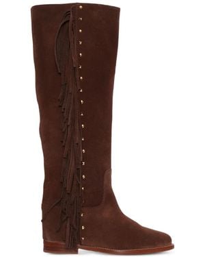 Via Roma 15 Fringed Stud-Embellished Knee-High Boots - Brown