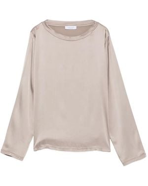 Daniele Fiesoli Satin-Finish Long-Sleeve Top - Natural