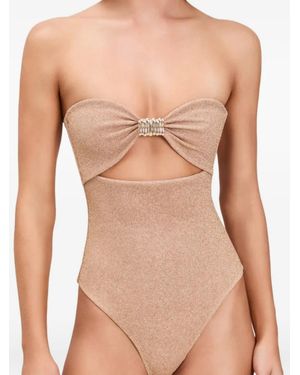 Devon Windsor Izzie Cut-Out Metallic Swimsuit - Natural
