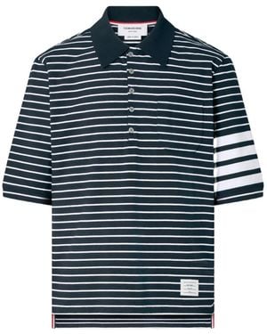 Thom Browne 4-Bar Striped Polo Shirt - Blue