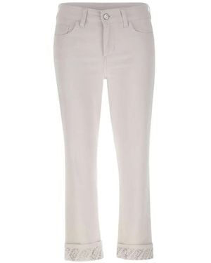 Liu Jo Rhinestone-Cuff Trousers - White
