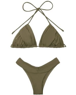 Elegancia Bikini Mimi Fruncido Con Cuello Halter - Verde