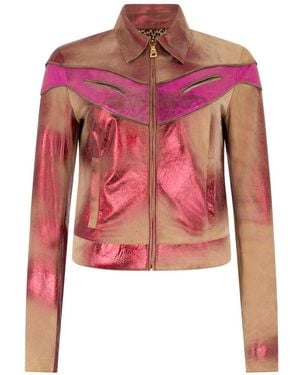 Roberto Cavalli Metallic-Finish Leather Jacket - Red