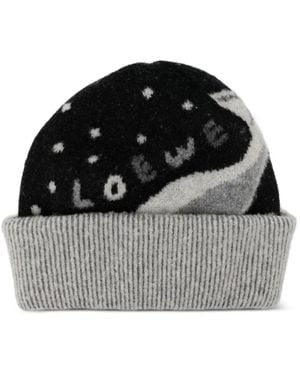 Loewe Logo Knitted Beanies - Black