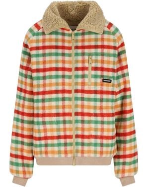Miu Miu Fleecejacke mit Karomuster - Natur