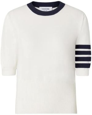 Thom Browne Jersey Hector Intarsia 4-Bar Tee - White