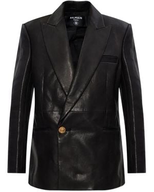 Balmain Lion-Button Leather Jacket - Black