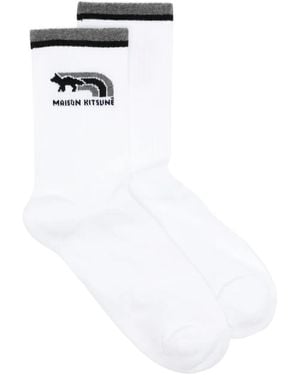 Maison Kitsuné Intarsia-Knit Logo Socks - White
