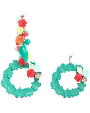 Amir Slama Floral-Appliqué Asymmetric Earrings - Blue