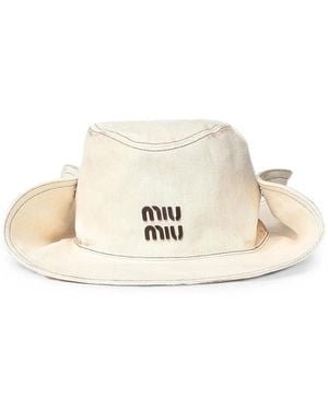 Miu Miu Logo-Detail Hat - Natural