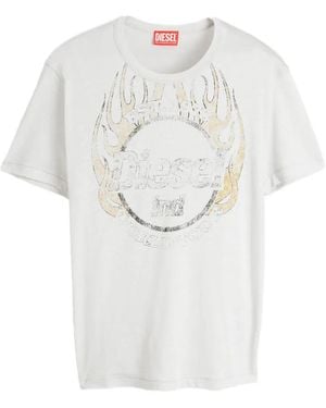DIESEL Crack-Print Slub-Jersey T-Shirt - White