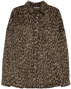 Palm Angels Leopard-Print Button-Fastening Overshirt - Brown