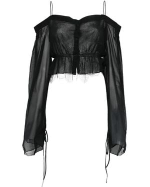 Isabel Benenato Lace-Detail Blouse - Black