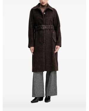 Sisley Belted Collared Single-Breasted Coat - Black