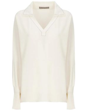 D.exterior Chain-Trim Collared Top - White
