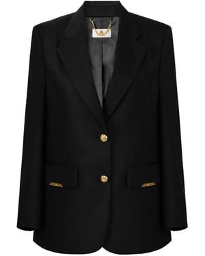 Elisabetta Franchi Cool Wool Jacket With Jewel Plaques - Black