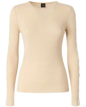 Pinko Ribbed Sweater With Lace - Natural